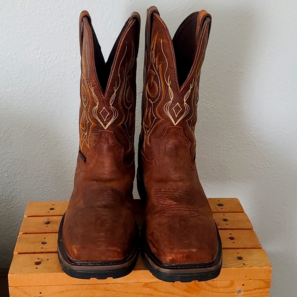 Justin waterproof composite toe cowboy boots.